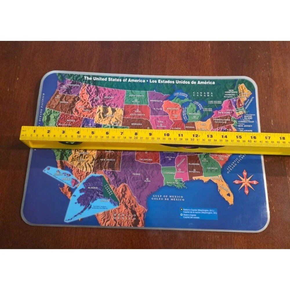U.S.A. Map w/ Capitols Educational Placemat Bilingual Plastic 2004 Homeschooling